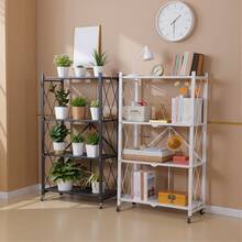 Upgraded Home 4-Tier Foldable Storage Shelf With Wheels ,Collapsible Shelving Unit,750 Lbs Large Capacity Storage Trolley,Display Metal Rack, Rolling Cart For Books,Kitchen Storage Shelves, Garage Storage,Pantry & Closet Organizer, Office Room,Decor,Bathroom(Black/White/Pink/Green),No Assembly - 彩色 - 查看 12
