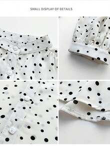 Camisa de mujer Blusa de gasa con lunares para mujer, nueva colección primavera-otoño, diseño de moda francés, camisa suelta de estilo exclusivo - Blanco - Ver 5