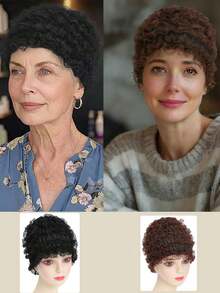 Lace Trim Stylish Headscarf, Elastic Cap To Cover White Hair, Suitable For Middle-Aged And Elderly Women, All Seasons - Multicolor - View 8