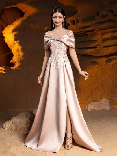  Đầm maxi satin thêu hoa Alisa&Leo dành cho nữ sinh tuổi teen - Kiểu dáng chữ A xòe rộng và có khóa kéo phía sau - Thích hợp cho dạ hội, tiệc sinh nhật, vũ hội trường học và các sự kiện xã hội cuối tuần.