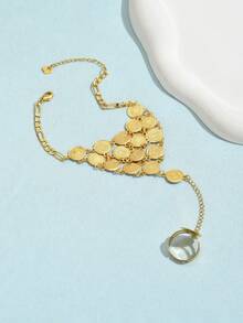 1pc Minimalist Coin Disc Linked Ring Bracelet, Suitable For Daily Wear Or Party, Gift Jewelry - Style 6 - View 3