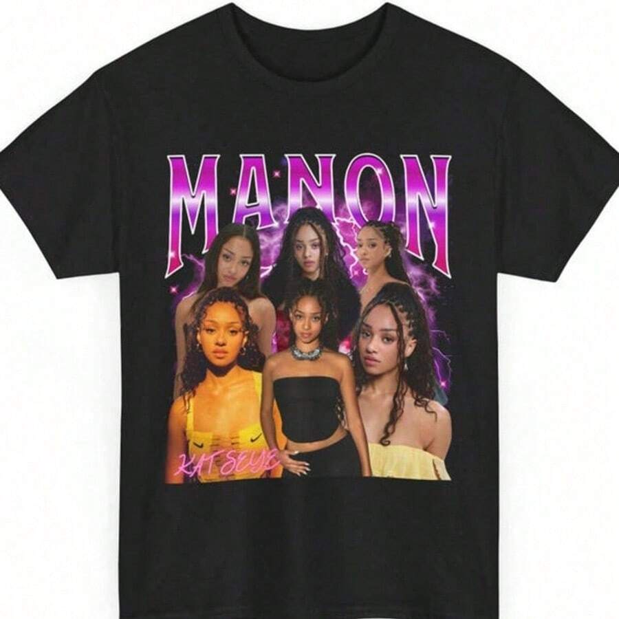 Manon Retro Tee Katseye Merch Manon Merch Kpop Merch Manon Tshirt Retro Kpop Clothing Kpop Tshirt - 黑色 - 查看 1