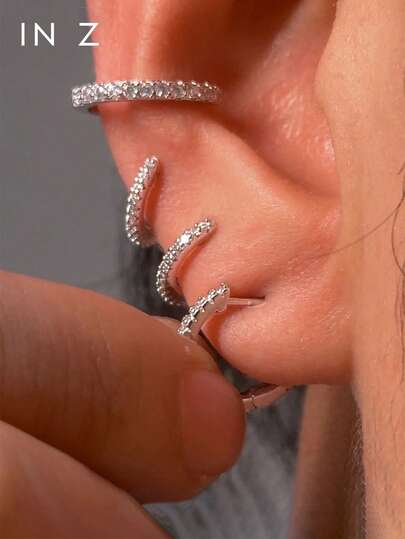 CZ Sterling Silver Hoop Earrings | Hypoallergenic Huggie Earrings For Women Girls Men | 4 Size Options(4mm,6mm,7mm,10mm) | Fine Jewelry For Party Birthday Gift | Sold As A Single Piece (Not As A Pair)