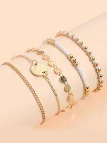 Conjunto de pulseras de moda geométricas para mujer con colgante de cadena plana de hueso, strass y lentejuelas en estilo bohemio - conjunto de pulsera - Ver 2