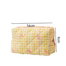 女士化妆包蝴蝶结绗缝棉质化妆袋女士拉链化妆品收纳包便携式洗漱包 - 彩色 - 查看 5