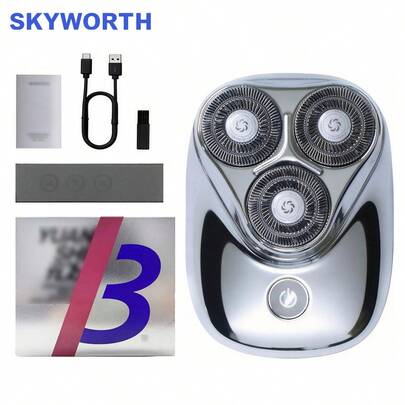 SKYWORTH 男士三头迷你电动剃须刀 – 便携式无线旋转剃须刀，适合日常理容