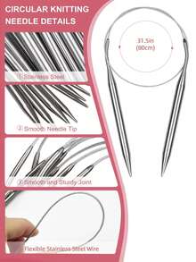 3pcs/9pcs Optional Stainless Steel Circular Knitting Needle Set, 80cm Flexible Stainless Steel Cable 2.0-6.0mm, Polished Smooth Non-Snagging Needle Tips DIY Knitting Tools, Suitable For Scarves, Sweaters, Shawls And Handmade Craft Projects - All Stainless Steel Circular Knitting Needles - View 2