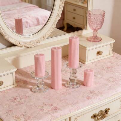 Sweet Pink Striped Cylindrical Scented Candle, Made Of Soy Wax And Paraffin Wax, Containing Fragrance Candle. Suitable For Holiday Centerpiece Decor, Girlfriend Gifts, Women's Gifts, Spring Gifts, Wedding Party Decor, Anniversary Gifts, Home Room Decor, And Kitchen Tabletop Decor.