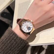 新款双显手表，三针电子屏，夜光运动腕表，多功能闹钟，女士电子手表 - 棕色 - 查看 3