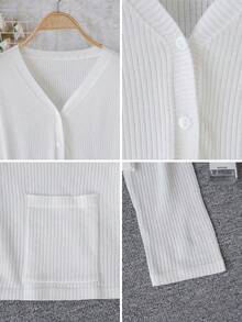 女士宽松短款罩衫，长袖开襟针织衫，轻薄春夏外套 - 白色 - 查看 9