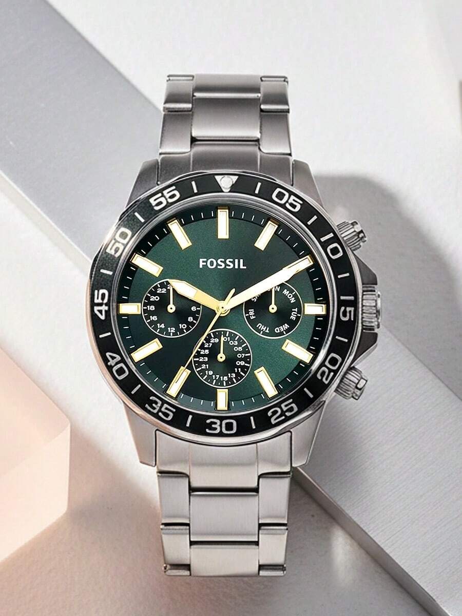 Fossil Men's Stainless Steel Watch With Quartz Movement And Leather Strap - Silver Ribbon Silver Plate - View 1