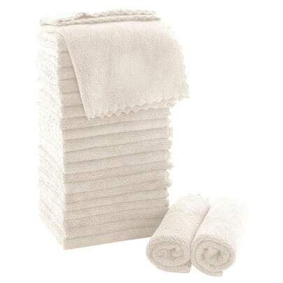 MOONFQueen Ultra Soft Premium Washcloths Set - 12 X 12 Inches - 24 Pack - Quick Drying - Highly Absorbent Coral Velvet Bathroom Wash Clothes - Use As Bath, Spa, Facial, Fingertip Towel (Cream)