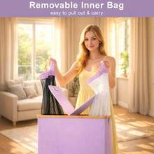 140L Laundry Hamper With Lid And 2 Removable Liners Large Capacity For Dirty Clothes Storage In Bedroom Bathroom - Purple - View 2