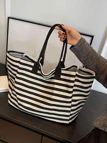 New Fashion Commuter Women's Bag, Large Capacity Striped Shoulder Tote Bag, Ladies' Large Capacity Handbag - Multicolor - View 3