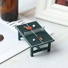 1 Set de Mesa de Tenis de Mesa en Miniatura de Resina con Raquetas y Pelotas, Modelo de Escena Miniatura Creativa Decorativa de Mesa de Ping Pong - A - Ver 8