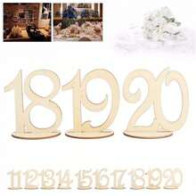 1-20 Wooden Table Number Placards With Stands, Creative Numeric Design, Wedding Ceremony Seating Card, Party Dining Table Number Decor - log color - View 6