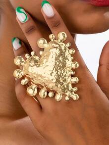 1 pieza Anillo con colgante de corazón redondeado, diseño elegante y encantador para mujer - Amarillo Oro - Ver 7