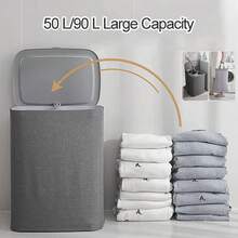 50L Double Laundry Hamper - 2 Sections Sturdy Basket With Lid & Removable Washable Bags - View 3