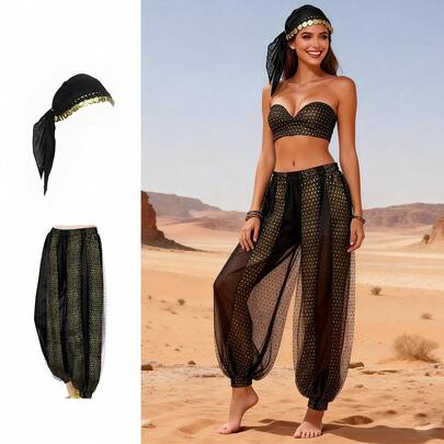 1set Belly Dance Outfit Jewelry Coin Headscarf Dance Costume Performance Accessories Headgear Folk Hat (Random Outer Packaging) Women Adult Dance Costume Sequin Loose Pants Belly Dance Outfit In Saree Sari Sequin Skirt Style Inspiration For Rave . Suitable For Festivals, Parties, Nightclubs, Beach Wear, Exotic Clothing Decoration, Bohemian, Retro Style. Product Color Shipped With Variation.