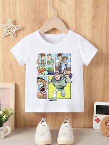 Disney Baby Boy T-Shirt, Featuring A Creative Toy Story Letter Cartoon Pattern Print. Spring/Summer Style Baby Round-Neck T-Shirt. The Fabric Is Soft, Comfortable And Breathable, Suitable For Daily Wear And Makes An Excellent Gift. - trắng - Xem 1