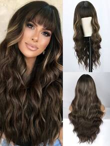 28-Inch Stylish Gradient Long Curly Hair With Bangs, Made Of Synthetic Material, Suitable For Women's Daily Commutes. - Multicolor - View 10