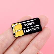 以 ADHD 电池为灵感的珐琅徽章，趣味西班牙语短语翻领徽章，松树胸针，可别在背包、衣服、珠宝上，也是送给朋友的好礼物 - 黑色 - 查看 5