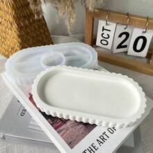 1个椭圆形花边托盘模具，树脂石膏环氧树脂硅胶模具，用于DIY手工珠宝收纳托盘，可重复使用 - 花邊橢圓托盤模具 - 查看 6