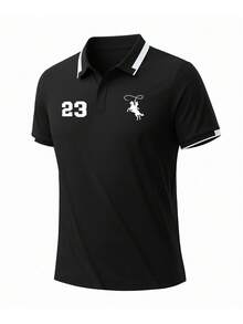 男士夏季POLO衫套装，休闲T恤上衣和时尚及膝短裤 - 黑色 - 查看 2