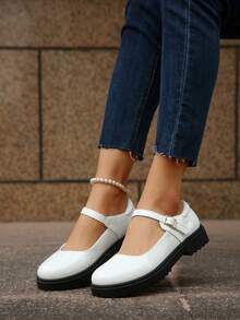 Women's Casual Comfortable Thick Sole Loafers, Versatile Daily Wear Slip-On Shoes, All Season - White - View 3