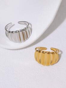 1pc Fashionable INS Minimalist Niche Design Sense High-End Plated Stainless Steel Geometric Open Ring, Suitable For Women's Daily, Party, And Date Wear - Multicolor - View 1