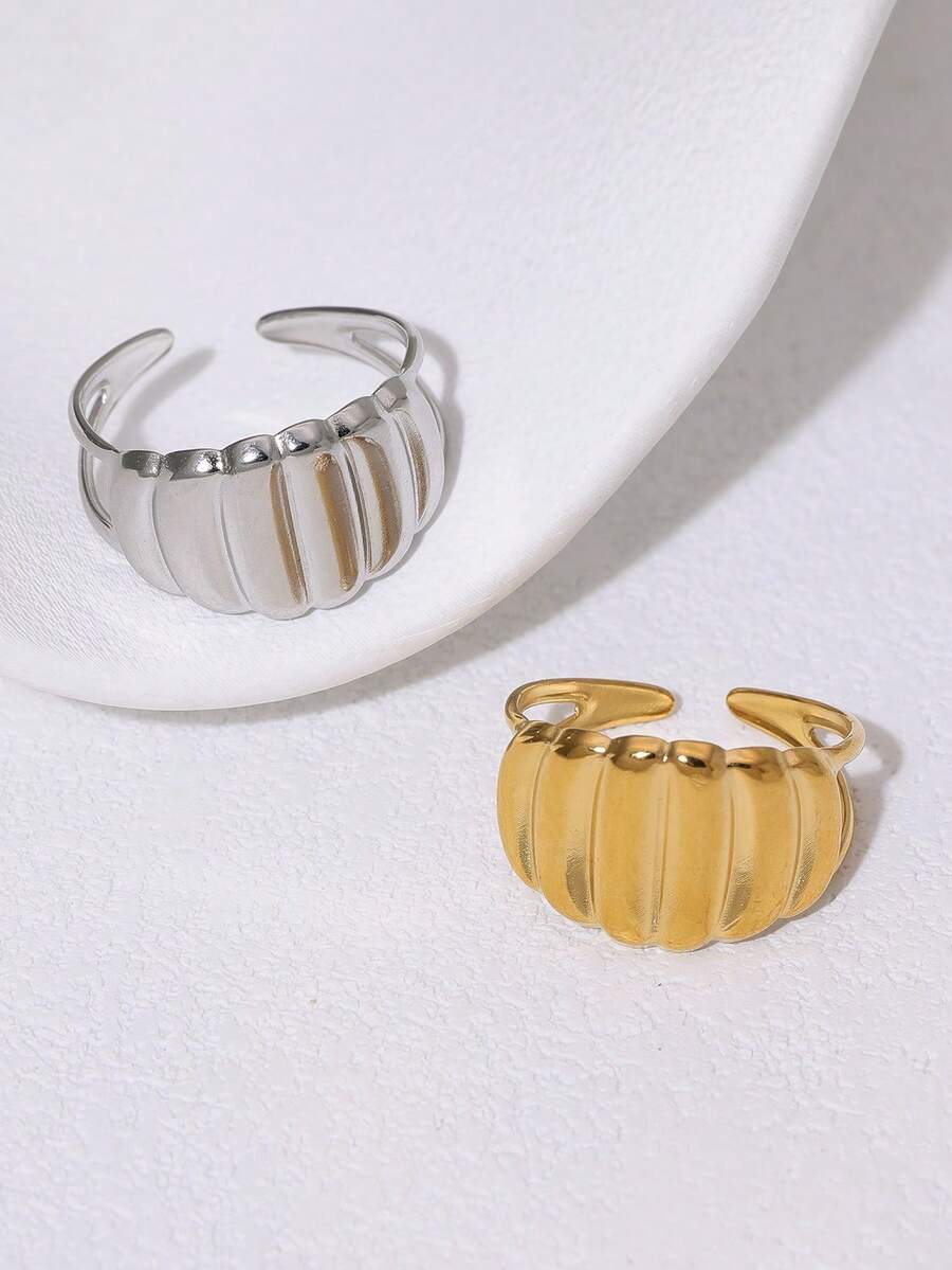 1pc Fashionable INS Minimalist Niche Design Sense High-End Plated Stainless Steel Geometric Open Ring, Suitable For Women's Daily, Party, And Date Wear - Multicolor - View 1