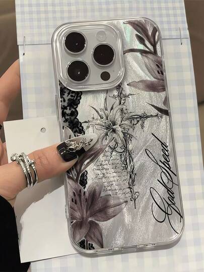 Goth 1pc Unique Dark Cross & Lily Collage Graphic Laser Holographic Waterproof Anti-Fingerprint Anti-Scratch Smooth Glossy Soft Phone Case Compatible With IPhone 16 Pro Max/16/16 Pro/16 Plus/15/15 Pro Max/15 Pro/11/12/13/14 Pro Max/11 Pro Max/12 Pro/12 Pro Max/13 Pro/13 Pro Max/14 Pro/14 Pro Max, Creative & Elegant