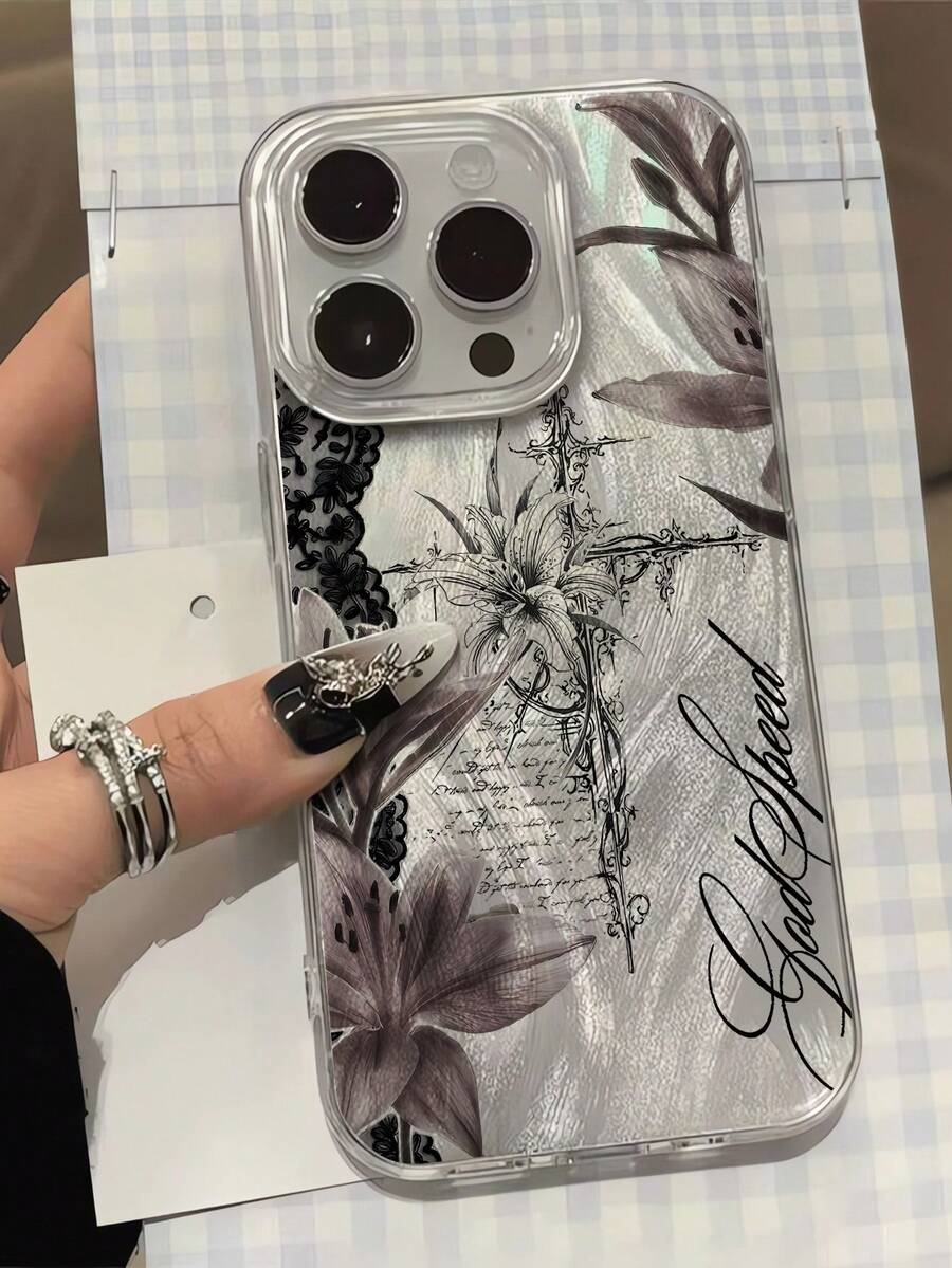 1 pièce Étui de téléphone portable gothique unique avec collage de croix sombre et de lys, graphique holographique au laser, imperméable, anti-traces de doigts, anti-rayures, doux et brillant. Compatible avec iPhone 16 Pro Max/16/16 Pro/16 Plus/15/15 Pro Max/15 Pro/11/12/13/14 Pro Max/11 Pro Max/12 Pro/12 Pro Max/13 Pro/13 Pro Max/14 Pro/14 Pro Max. Créatif et élégant. - Multicolore - Voir 1