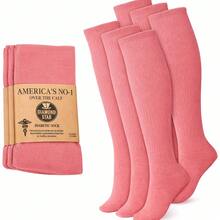 Mens Diabetic Over The Calf Socks Knee Premium Cotton High Socks - Pink - View 1