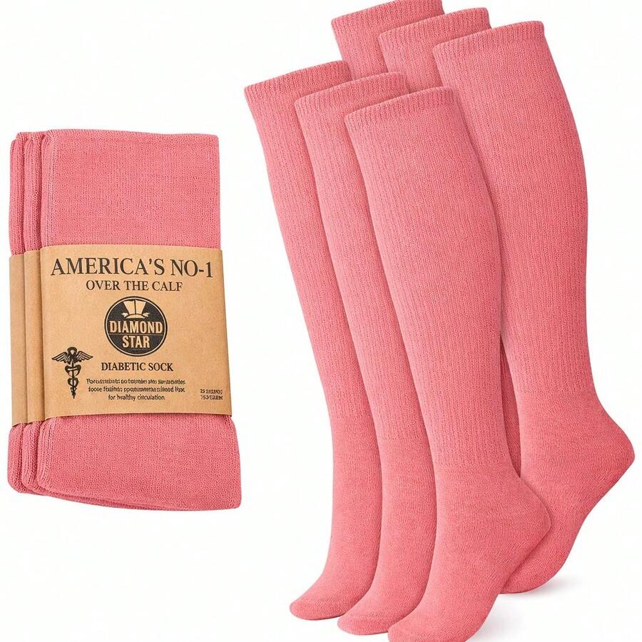 Mens Diabetic Over The Calf Socks Knee Premium Cotton High Socks - Pink - View 1