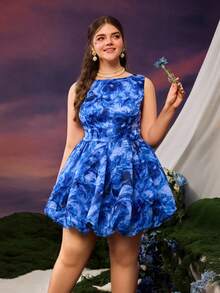 Faeriesty 优雅印花无袖派对连衣裙 - 藍色 - 查看 5