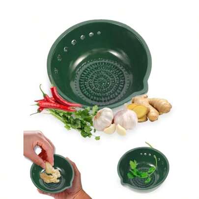 Herb Stripper And Garlic Grater 2-In-1 7-Hole Design Herb Stripper Bowl Built-In Garlic Grater Plate For Kale Chard Collard Greens Thyme Basil Rosemar Dark Green
