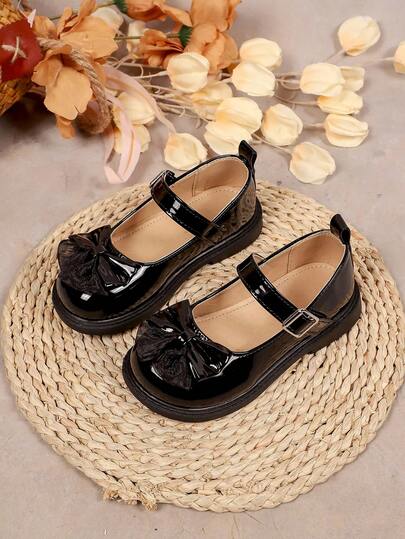 1 Pair Children's Minimalist Bow Decor Strap Casual Loafers, Daily Wear Gift For Daughter