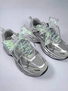 1 Pair Holographic Gradient Mermaid Tail Shoelaces, Shimmering Iridescent Design, Fashionable & Cute Mermaid-Inspired Flat Shoelaces Suitable For Sneakers, Canvas Shoes, Casual Shoes And Athletic Shoes, Y2K Aesthetic Streetwear Shoe Accessory, Great For Daily Outfits, Parties, Gifts And Cosplay,Shoe Rack,Storage Saver,Outdoor,Garden,Travel Essential,Portable,Beach Essential,Graduation Season,Commencement,Graduation Ceremony,Graduation Gift,Graduation Present,Graduation Gift,Graduation Present,Congrats Grad,Congratulations Graduate,Valedictorian,Finish School,Graduation Party - Multicolor - View 6