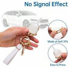Key Fob Cover With Keychain Lanyard, Key Case Fit 2012 - 2019 Camry Corolla Rav4 Tacoma Key Protector Holder, Green - white - 查看 4