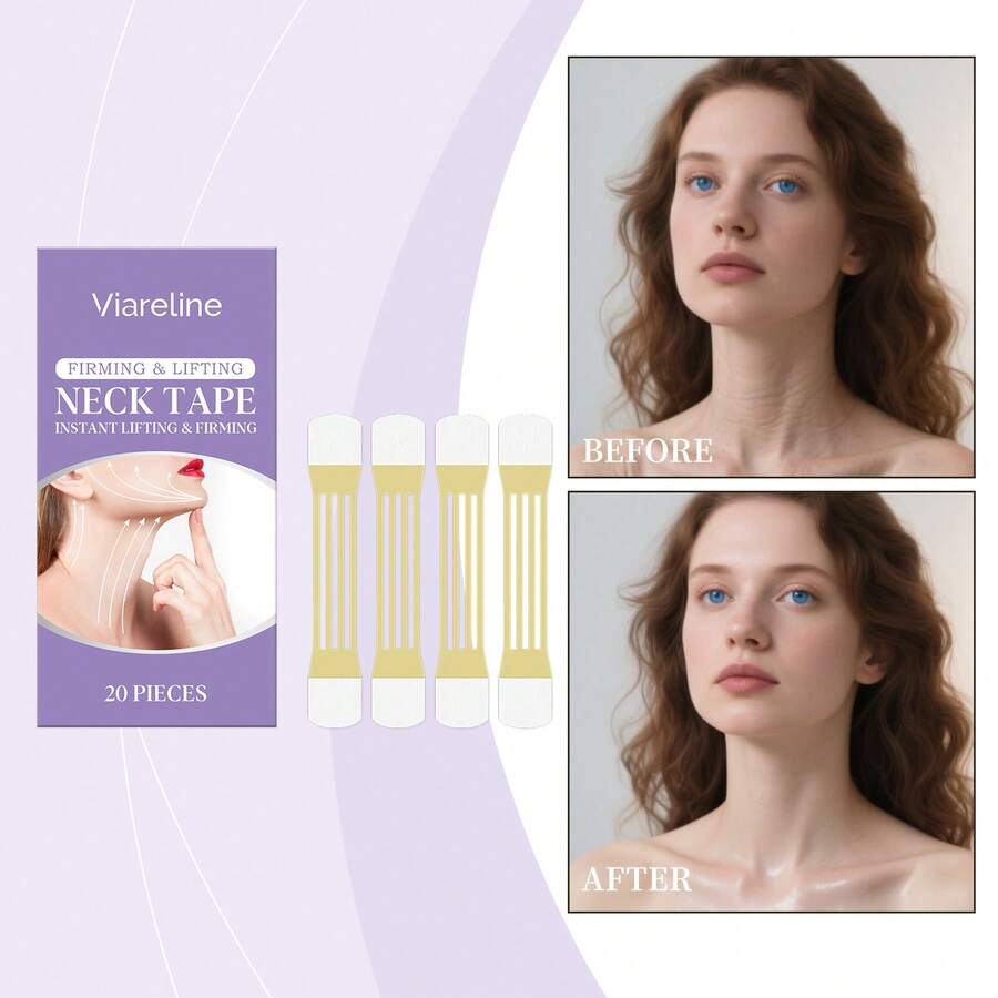 20片装Viareline颈部紧致提拉贴 - 紧致肌肤，减少双下巴，透明舒适，塑造年轻光滑的颈部轮廓