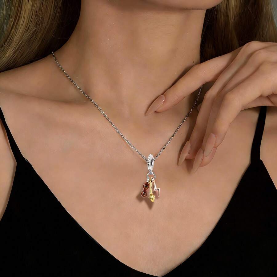 Silver Plated Charm Lightning Glasses Broom Creative Pendant Diamond Pendant Charm Pendant Ball Suitable For Bracelets DIY Women's Jewelry