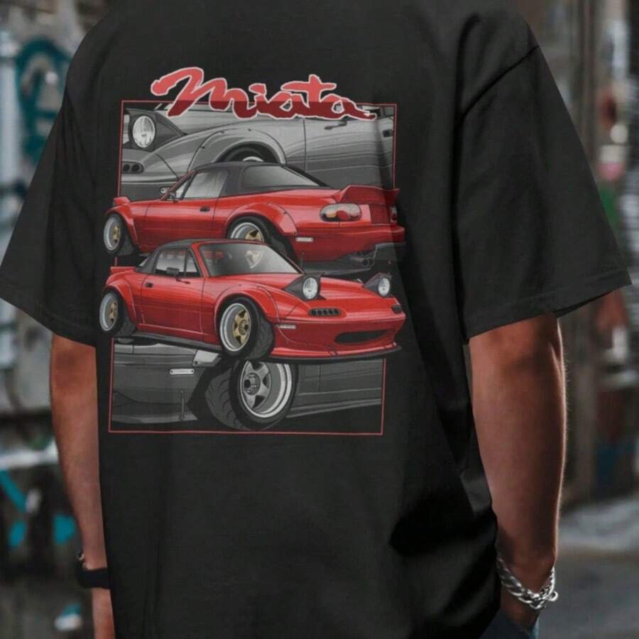 Miata Graphic TShirt – Stanced Drift Sport Car JDM Fans Casual Unisex Streetwear, Regular Fit, 35_ Cotton 65% Polyester Racing Tee, Fashion Y2k Short Sleeve, Hip Hop Tshirt, For Summer - màu đen - Xem 1