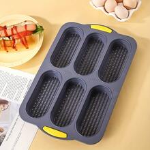 1/2 piezas Set Mini Molde de Perro Caliente, Bandeja de Hornear Antiadherente de Silicona, Maker de Sándwich de Desayuno, Molde de Pan Baguette Francés de 6 Cavidades, Herramienta de Hornear de Cocina - Gris - Ver 4