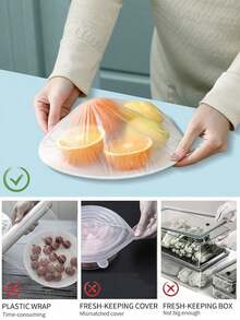 100/200pcs Thick Stretch Wrap Film, One-Pull Fit, Multi-Bowl Applicable, Dust-Proof & Freshness Keeping, Microwave & Refrigerator , Catering, Camping, Dorm, Pet Bowl Use, Multi-Size Bowl & Plate Compatible - Multicolor - View 7