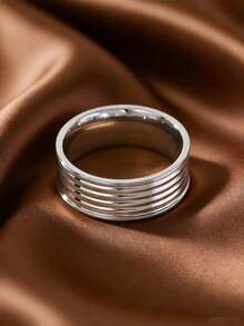 MONALLY 1pc Smooth Green Zirconia Stainless Steel Ring For Men - Silver - View 3