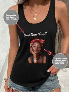定制礼品及女士背心 - 添加您自己的文字和照片（标语/名言/态度/人生格言/家庭照片/自拍/宠物照片/朋友照片）来设计您的专属图案。可作为礼物送给女朋友，或用作情侣装、运动服等。黑色 - 黑色 - 查看 1