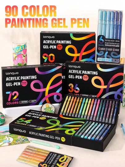 Languo 3D Dimensional Journaling Pens - 90 Color Acrylic Gel Pen Set, 48 Metallic Sheen Colors & 15 Themed Colors, 4 Gift Box Options - 1.0mm Fine Tip Gel Ink Pens, Blendable, Vibrant Colors, Suitable For Rock/Glass/Wood DIY Crafts, Student Art Supplies, Back To School Gifts