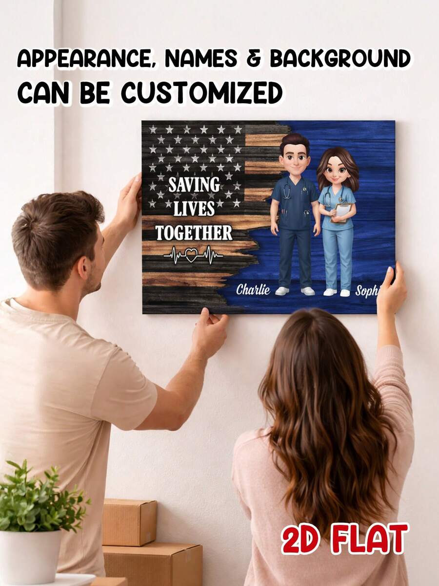 Catygift Customized Canvas Art, Medical Professional Artwork, Personalized Medical Gift, Saving Lives Together, Gift For Nurses And Doctors, Customized Name Background