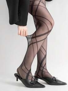 1条装女士黑色透明连裤袜 - 春夏款，性感防滑，不规则菱格纹，贴身舒适 - 彩色 - 查看 3